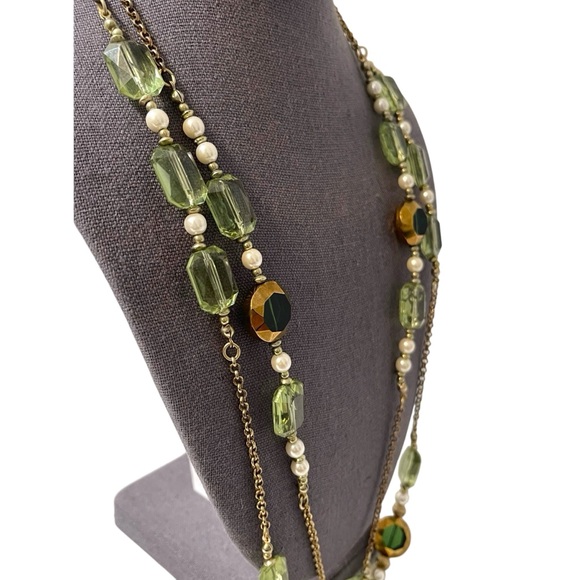 ❤️ Vintage Bohemian Green x Gold x Pearl Long Necklace - Picture 4 of 7